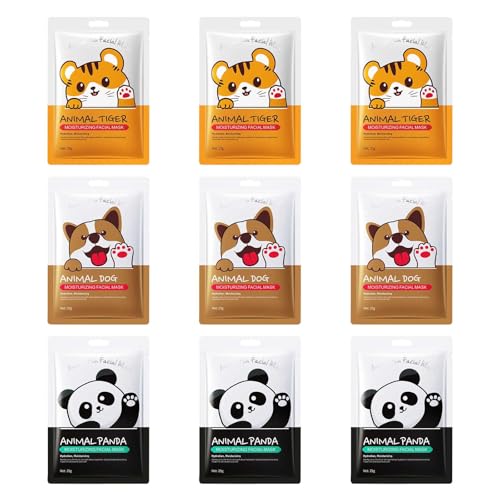 Beenefits 9 Packs Animal Character Facial Masks Deep Hyrating Spa Masks for All Skin Types Gift for Kids Birthady Party Girls Night Enjoy Skincare Life