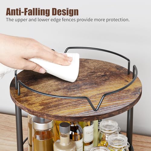 KLM 12" Wood Lazy Susan, Rotating Spice Rack, 2 Tier Spice Turntable Organizer, Industrial Turntable Spice Holder, for Kitchen Countertop and Cabinet, Compact and Versatile, Rustic Brown - Image 6