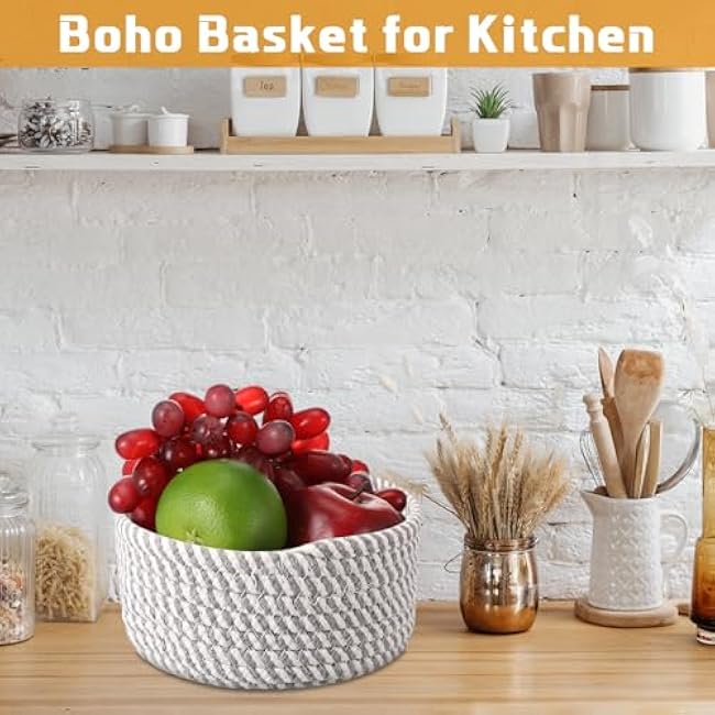 Boao 4 Pcs Small Storage Cotton Rope Woven Baskets for Gifts Empty Boho Shelf Closet Storage Bins Gift Cute Baby Basket Nursery Holiday Decorative Bins for Living Room Bedroom(Gray)