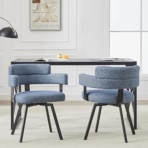 FERFALDER Fabric Dining Chairs Set of 2 Modern Upholstered Accent Chair Kitchen Side Chair with Linen Padded Back and Metal Legs for Living Room Kitchen Home Furniture 30 Inch Blue Cover