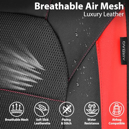 Image of CAR PASS Leather Car Seat Covers Front Seats Only, with Air Mesh Front Seat Covers Breathable, Cool Automotive Seat Covers 2 Pack, Universal Fit Most Cars,SUV,Truck,Van Airbag Compatible(Black & Red)