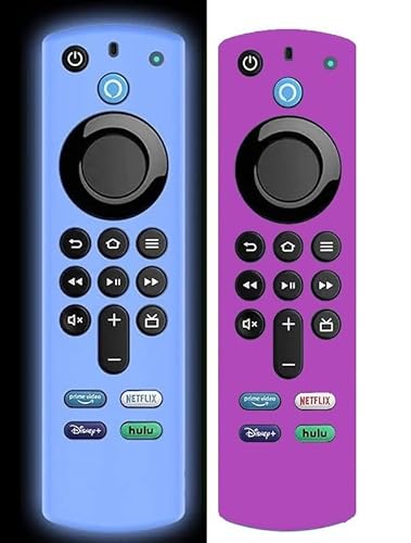 Ducomi Schutzhülle für Fernbedienung Alexa (3. Generation) 2021/22 mit TV-Steuerungen, Schutzhülle aus Silikon, stoßfest, kompatibel mit Fernbedienung Fire TV Stick 4K (Glow Blue & Purple) Cover
