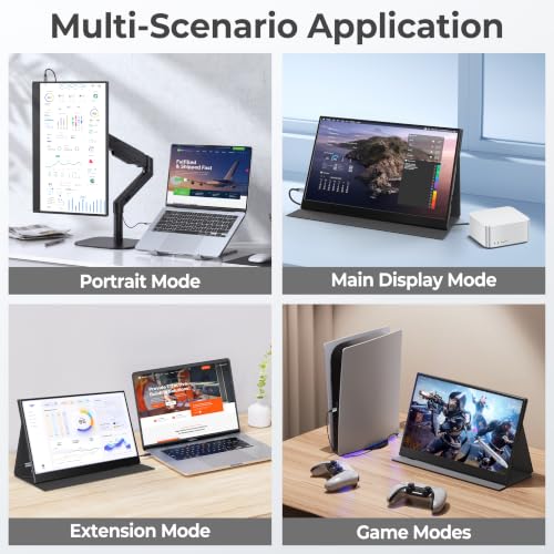 Image of UFYQL Portable Monitor for Laptops - 15.6 -inch FHD 1080P IPS Screen, Built-in Speakers, USB-C /HDMI, Includes Protective Case, Compatible with Laptops, MAC, PC, Phones, PS4 /5, Xbox, Switch