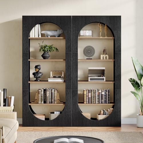 Image of Tribesigns 5-Tier Black Bookshelf, 70.87-Inch Tall Arched Bookcase with Storage, Modern Arch Book Shelf Storage Organizer for Living Room, Home Office