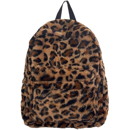Lpitoy Mochila con Estampado De Leopardo De Peluche para Mujeres Y Niñas, Elegante Bolso Escolar, Bolso De Hombro De Viaje Personalizado, Mochila Moderna, Bolso De Día