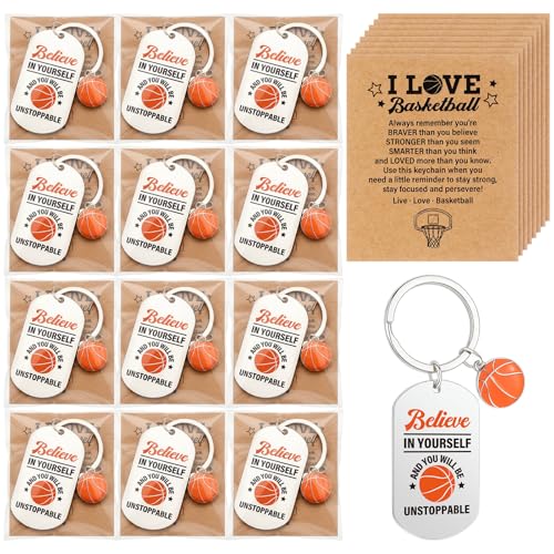 Tondiamo 24 Set Basketball Keychains with Motivational Card Basketball Player