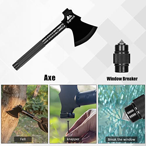Suprock Survival Shovel High Carbon Steel Tactical Shovel Axe Military Folding Entrenching Tool Camping Hiking Camping Shovel Carrying Pouch Car Emergency Survival Gear (Black) #TOP3