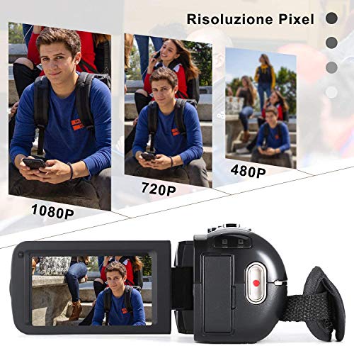 VideoKamera Camcorder 1080p 30FPS 36MP 16X digital Zoom, IR Nachtsicht, 3 Zoll 270° Drehbar Handycam mit Fernbedienung… – Bild 3