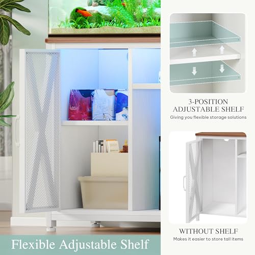 Image of YITAHOME Fish Tank Stand with Power Outlets & LED Light, 40-50 Gallon Metal Aquarium Stand with Cabinet for Fish Tank Accessories Storage for Turtle Tank, Reptile Terrarium, 660LBS Capacity, White