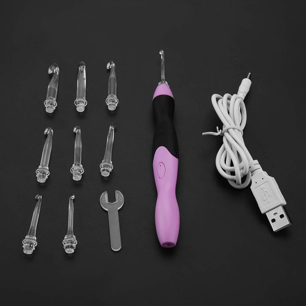 Uncinetti a Tulipano Set di Uncinetti con Luce Set di Uncinetti Illuminati a Led Ricaricabili USB 9 in 1 con Rosa