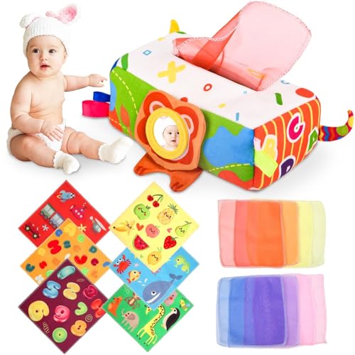 Image of YOGINGO Baby Tissue Box - Montessori Toys for 6-12 Months, 1 Year Old - Soft Stuffed & High Contrast Crinkle Infant Sensory Toy, Early Learning Gift for Girls & Boys Toddlers