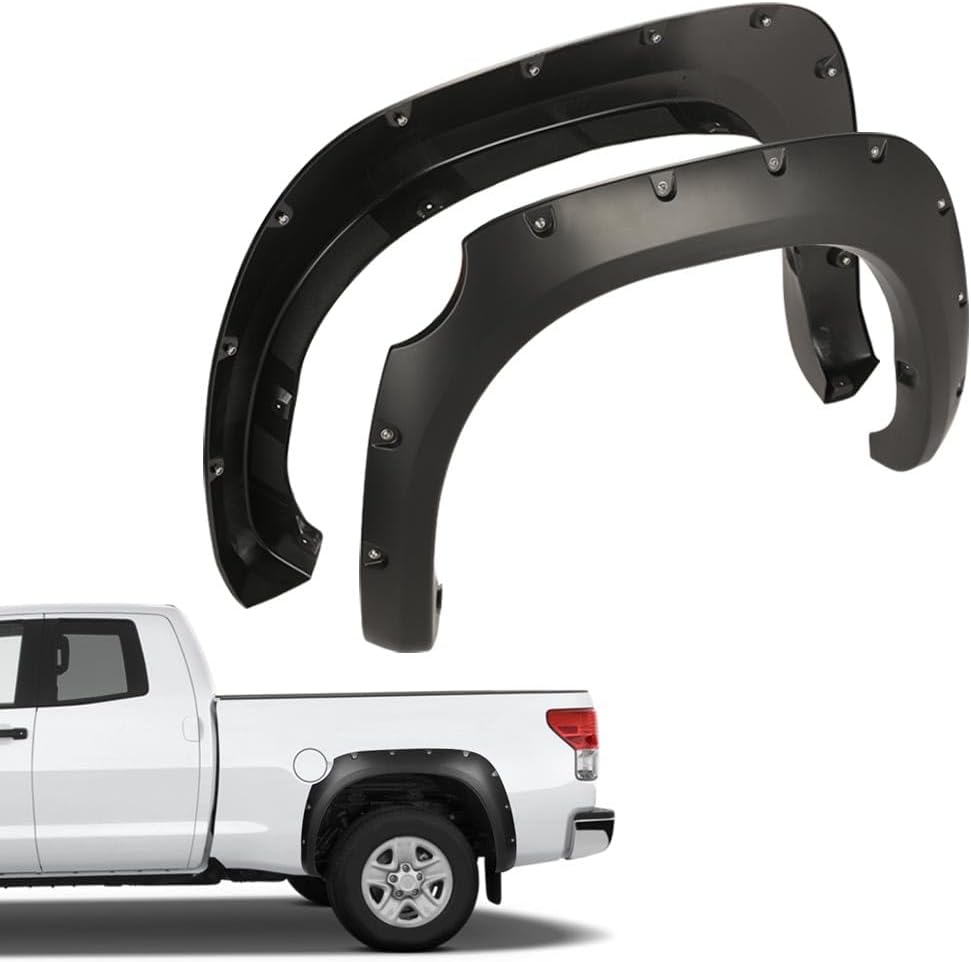 PIT66 Fender Flares Compatible with Toyota Tundra 2007-2013 Wheel Cover Flares Pocket Rivet Style Smooth Black 4pcs