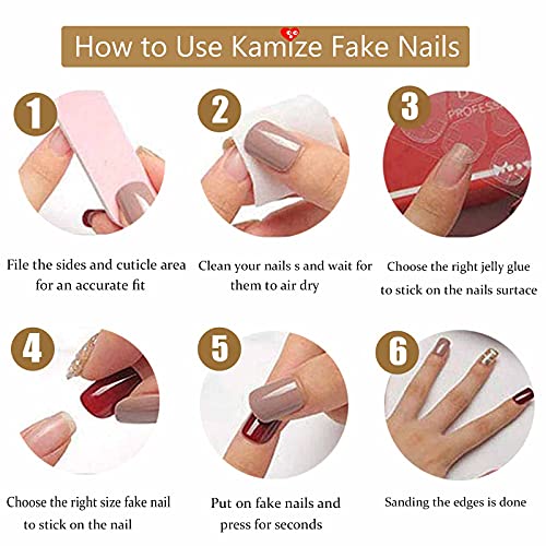 Kamize Long Pink Press On Nails Heart Coffin Rhinestones Fake Nails Full Cover Bling Acrylic French False Nails For Women And Girls 24Pcs #TOP4