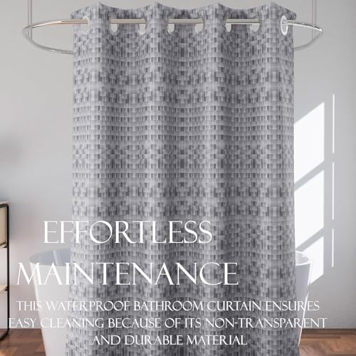 Image of Kuber Industries 7 Ft Waterproof Check Eyelet Shower Curtains for Bathroom | Washroom Partition Screen & Wall Divider Parda for Bath | Grey