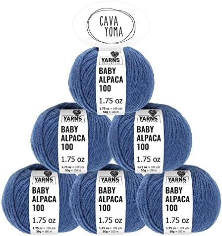 CAVAYOMA 100% Baby Alpaca Yarn Light Worsted in 35+ Colors (Itch-Free) #3 DK Weight Yarn for Knitting & Crocheting Set of 6 Skeins (300g, 10,5oz) Hand Selected Quality from Peru - Nighttime Blue