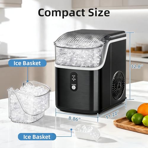 Image of Antarctic Star Nugget Ice Makers Countertop, Pebble Ice Machine with Chewable Pellet Ice, 35Lbs /24H, Self-Cleaning, Sonic Ice, One-Click Operation, for Kitchen,Party Stainless Steel Black