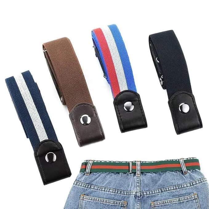 (pack of 4) Invisible Elastic Lazy Belt - Elastic Fabric Waist Belt - Women Waist Belt Stretchy - No Buckle Belt [ For Men/Women - Only Black ]-image-12