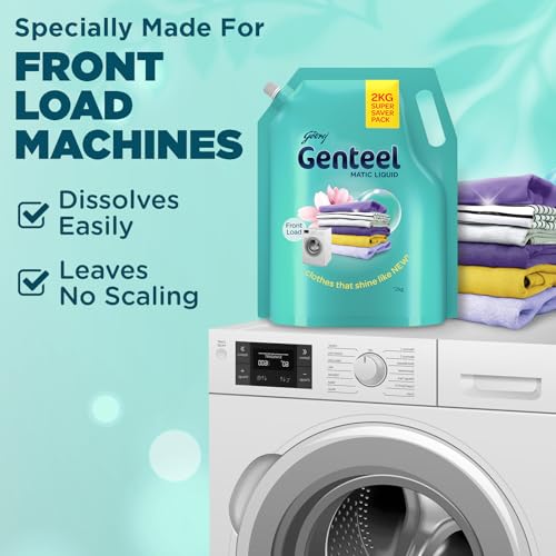 Image of Genteel Matic Liquid Detergent Refill Pouch for Front load Washing - 2kg | No Soda Formula | with Added Fabric Conditioner