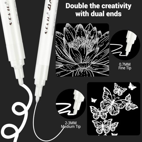 Image of SFAIH Acrylic White Paint Pens - 16 Pack 2-3MM Medium Tip & 0.7MM Extra Fine Paint Marker for Rock Painting, Wood, Metal, Fabric, Plastic, Canvas, Glass, Ceramic, Diy Crafts, White Out Pen