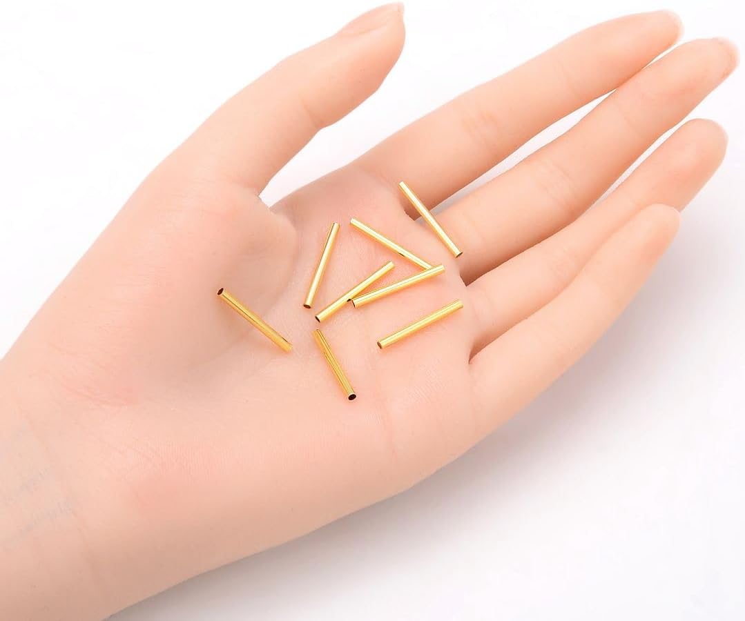 200pcs Adabele Tarnish Resistant Straight Tube Loose Beads 20mm 18K Yellow Gold Plated Spacer (Hole 1.2mm) for DIY Craft Jewelry Making BF29-2