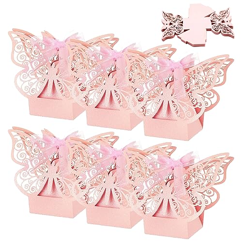 PLATEYTR 60 Boîtes à Dragées Papillon Baptême Fille, Rose, Occasion Anniversaire