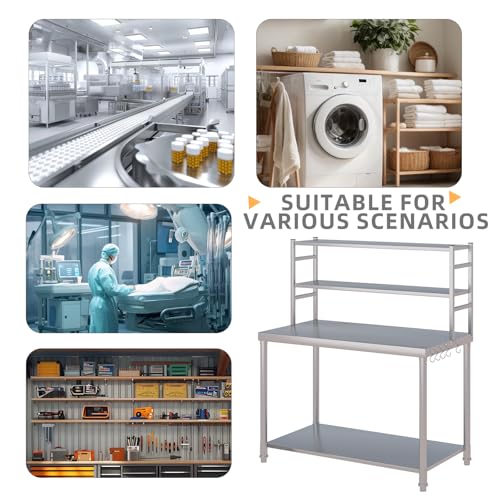 Image of Stainless Steel Prep Table 48 inchx24 inch with 2 Adjustable Shelves Heavy Duty Commercial Kitchen Work Table Countertop for Garage Home Restaurant Warehouse