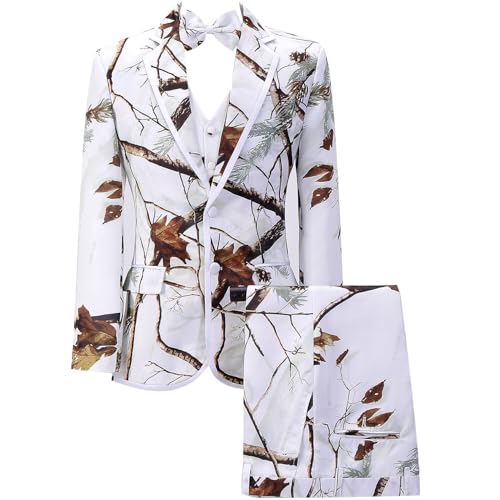 HBDesign Men's Suit with a Tree Branch White Camouflage Pattern Paired with Bowtie