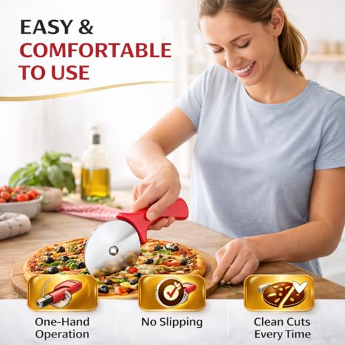 Image of Pizza Cutter Wheel Stainless Steel Pizza & Pastry Cutter with Ergonomic Handle for Kitchen Use - (Pack of - 1)