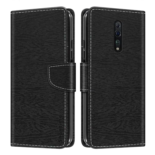 Custodia Portafoglio pelle Compatibile con OPPO Reno Z Cover Colorata Flip con Portacarte Chiusura Magnetica ProtettivaNero
