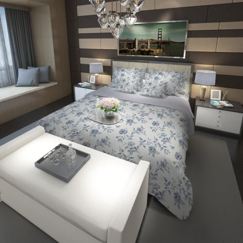 Majestic Giftware Madison Linen 8-Piece Twin Size Bedding Set (BL100-T-1) | Amalfi Orchard - Blue 300 Thread Count Cotton Sateen | 2 Fitted Sheets, 2 Duvets, 4 Pillowcases | Soft & Luxurious