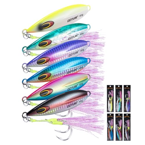 Goture Slow Pitch Jigs Flat Fall Jig Lure with Double Assist Hooks Fishing Jigs Saltwater 40g-200g Deep Sea Fishing Jigging Lures for Tuna Dogtooth Tuna Yellowtail Kingfish