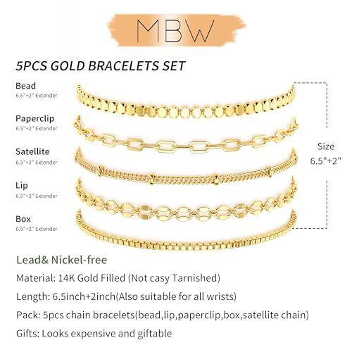 Image of Dainty Simple Gold Bracelets for Women, Stackable Satellite Paperclip Lip Bracelet Set Tiny Lip Dot Chain Box Link for Handmade Gift Minimalist Cute Trendy Jewelry Gold Accessories for Women