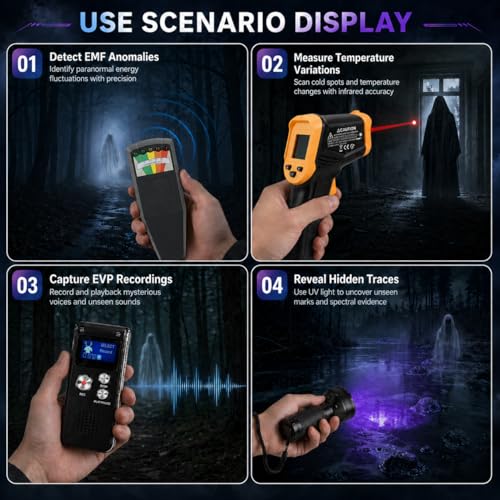Kit paranormal premium 11 piezas con medidor EMF y grabador EVP miniatura 3