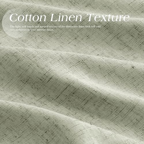 Image of Sage Green Linen Curtains 84 Inch Length for Living Room 2 Panels Set Soft Thick Textured Grommet Design Semi Sheer Light Filtering Window Curtain Drapes Burlap Look Rustic Farmhouse Home Decor 52x84