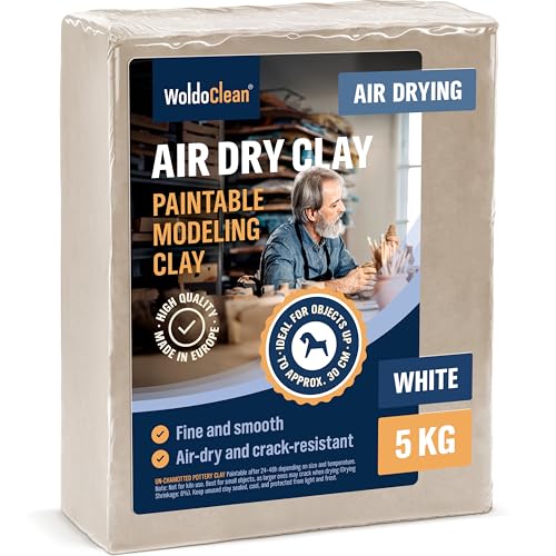 WoldoClean Arcilla para Modelar Blanca - 5 kg Pasta de Modelar Secado al Aire sin Horno - Bloque de Arcilla con Chamota Resistente a Grietas para Cerámica & Escultura