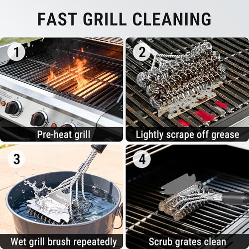 Image of TempPro BBQ Grill Brush with Wide Scraper, Bristle-Free Stainless Steel Grilling Cleaner, Safe All-Grate Cleaner, Perfect for BBQ Grill Cleaning Accessory (Previously ThermoPro)