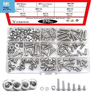 Yosawo 270-Pieces M5 Stainless Steel Screws Hex Socket Button Head Bolts Screws Nuts Washers Assortment Kit MG5