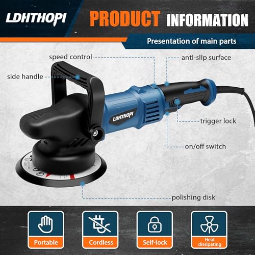 Ldhthopi 980W Dual Action Polisher, 5/6 Inch 9Mm Random Orbital Polisher For Car Detailing thumb #6