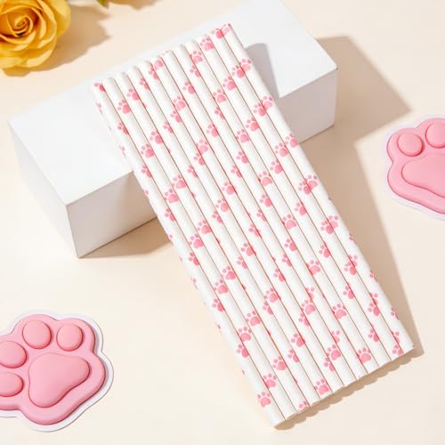 200 pitillos de papel biodegradable patas de gato rosa miniatura 3