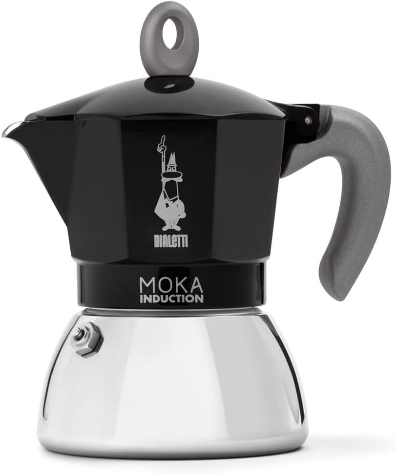 Moka Induction 4-Cup Espresso Maker – Black 5.7 Oz Stovetop Coffee Pot, Suitable for All Types of Hobs Including Induction, Aluminum Upper with Stainless Steel Base, Classic Italian Design