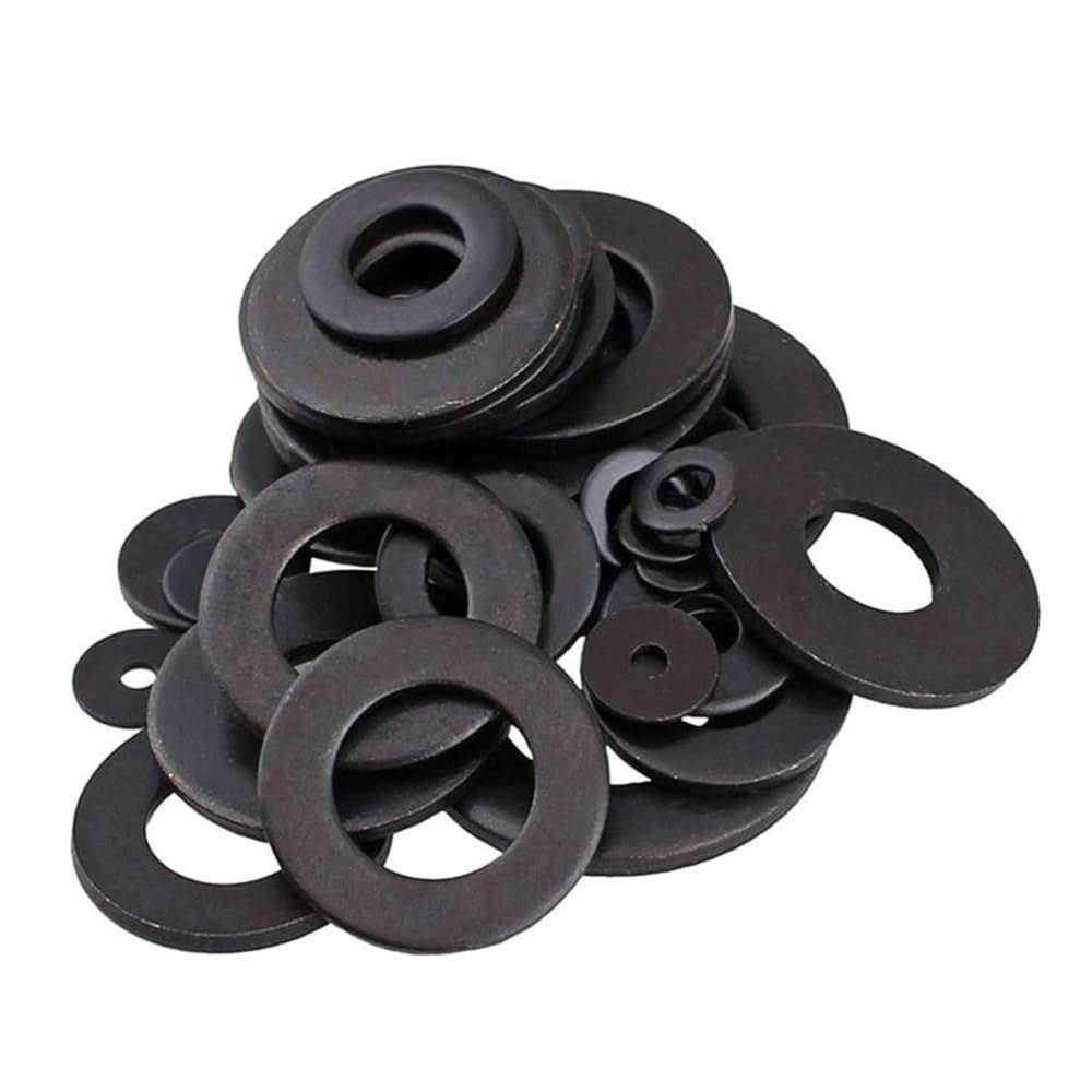 Rondelle piatte nere, rondelle piane, guarnizioni in acciaio al carbonio, rondelle piatte ad anello, rondelle piane, guarnizioni in acciaio al carbonio (M12X32X2,0 mm)(M18x56x4.0mm)