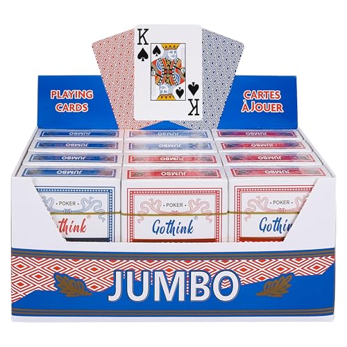 GOTHINK Playing Cards Jumbo Index, 12 Pack - Red & Blue Decks of Cards, Large Print Poker Size Playing Cards for Texas Hold'em, Blackjack, Euchre...