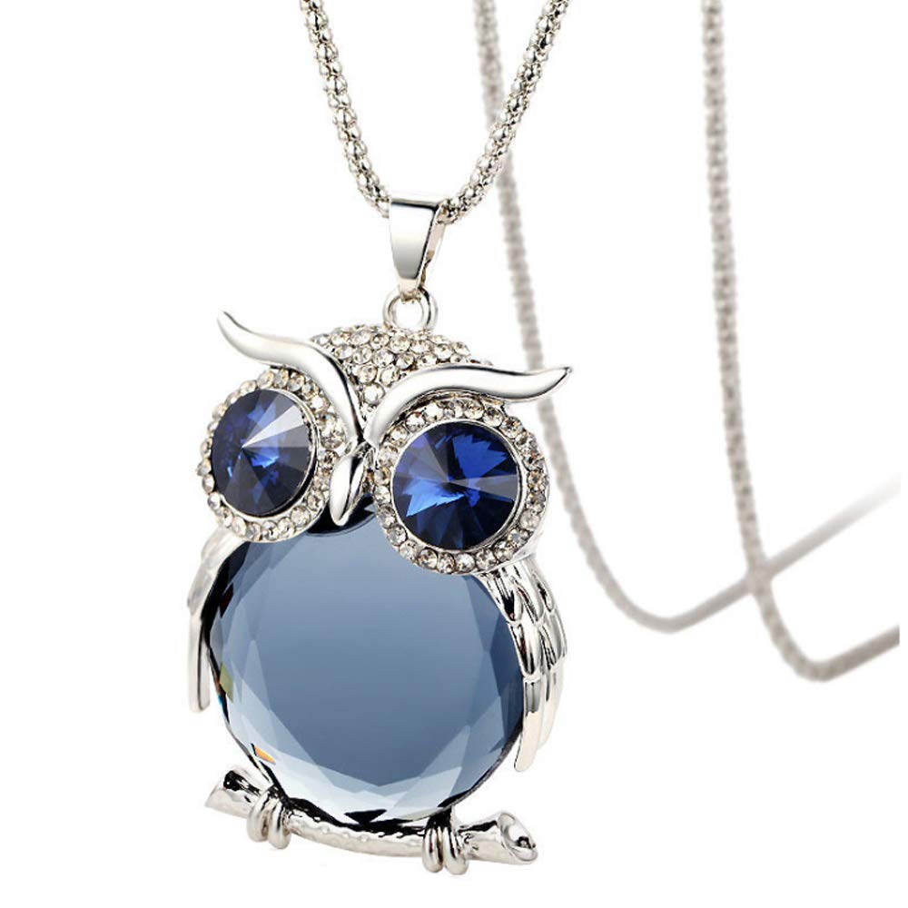 TULIP LY Women's Lucky Owl of Night Pendant Necklace and The Night Guardians Long Sweater Chain Owl Pendant Necklace Lovely Animal Pendant Necklace