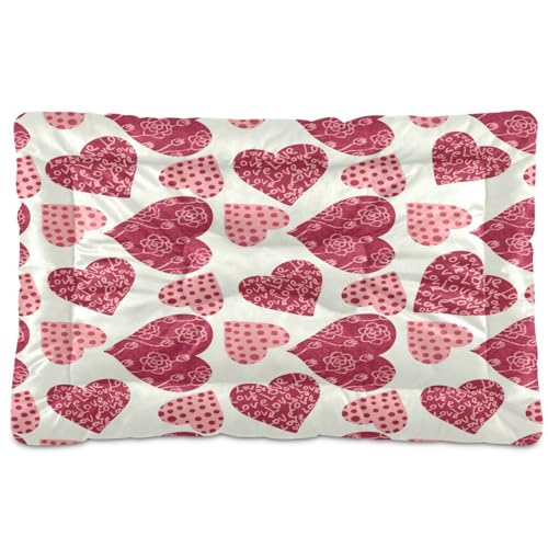 YETTASBIN Valentine's Day Heart Crate Pet Bed, Portable Washable Dog Cat Mat, Soft Comfortable Pet Mattress with Non-Slip Bottom for Dogs Cats Sleeping, 36 x 24 Inch