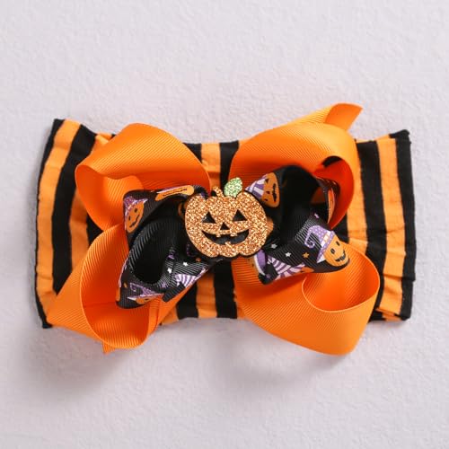 Baby Girls Halloween Hair Bow Nylon Headwrap 3PCS, Soft Turban Hair Bands, Masquerade Party Festival Hair Accessories for Newborn Infant Toddler4