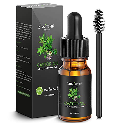 Organic Castor Oil, Pure Cold Pressed Castor Oil for Skin Care Eyelashes Eyebrows Nail,Hair Growth Serum Eyebrow Growth Serum with Eyelash Brush (10ml)