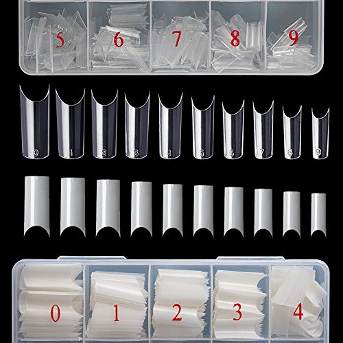Vcedas 1000Pcs C Curve Shape Clear False Nails Half Acrylic Nail Tips Flake Nail Art 10 Sizes for DIY Nail Salons (1000PCS Box)