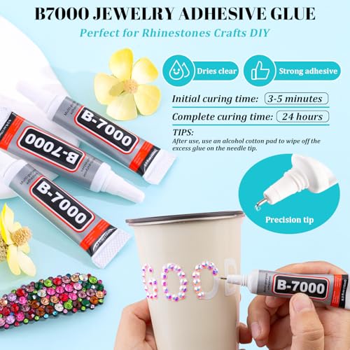 Image of 6100Pcs Jelly Resin Rhinestones for Crafting with 2Pcs 10ml B7000 Jewelry Glue, 1 Box Flatback Crystals Diamond (Light Pink AB) for Bedazzling Crafts DIY Nail Art Non Hotfix Gems for Clothing Shoes