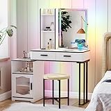 💄【Kabellose Ladestation】Das Vanity Table-Set ist mit 1 USB+1 TYPE-C-Anschlüssen und einer kabellosen Ladestation ausgestattet. Machen Sie Ihr Leben bequemer.