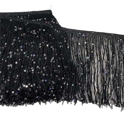 YYCRAFT 4" Hoogram Sequin Chainette Tassel Fringe Trim by The Yard Garland Dance Costume Trimming Party Decoration(10 Yards,Black) by YYCRAFT - Used condition - US$7.20
